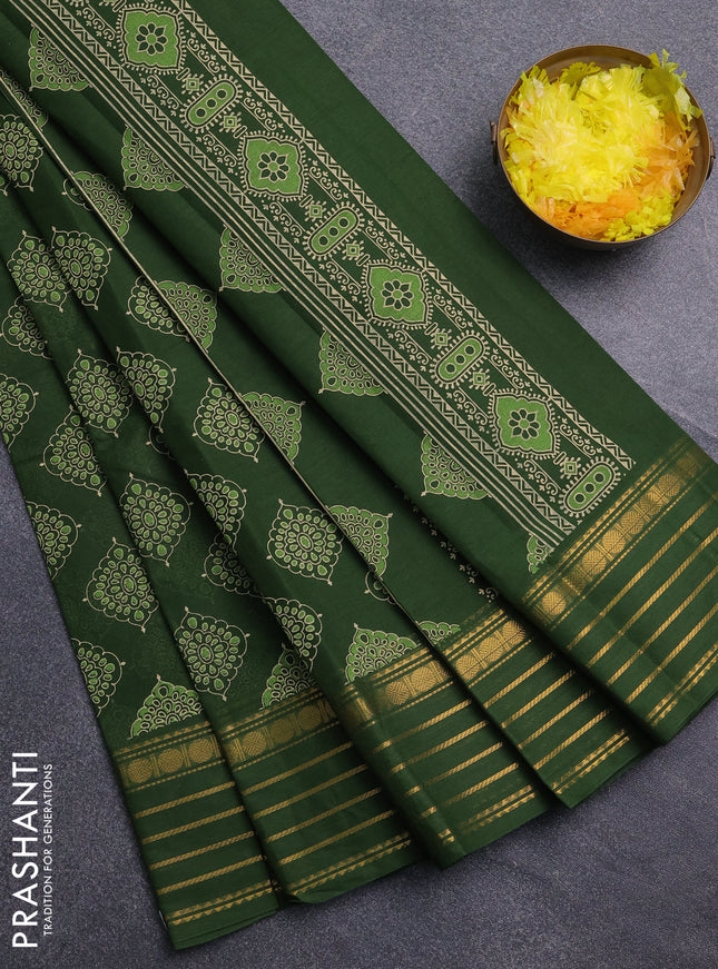 Chirala cotton saree green with allover butta prints and zari woven border