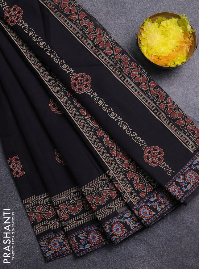 Chirala cotton saree black with butta prints and printed zari border