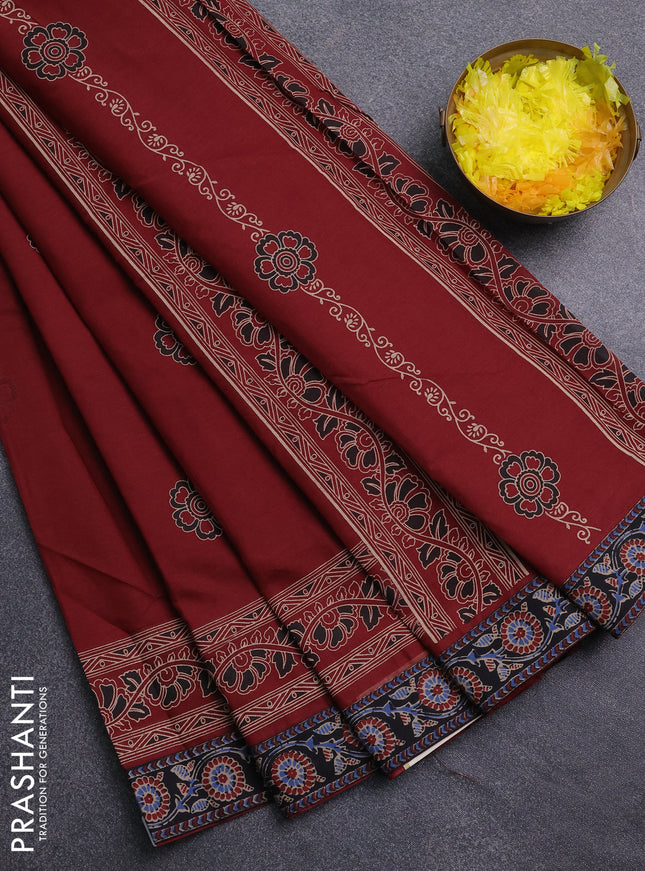 Chirala cotton saree maroon with butta prints and printed zari border