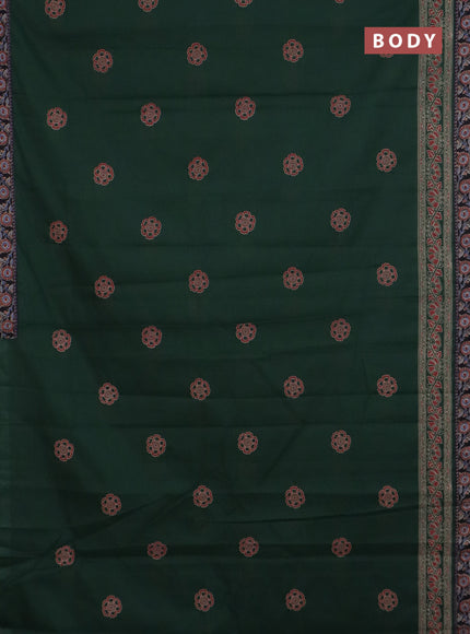 Chirala cotton saree bottle green with butta prints and printed zari border