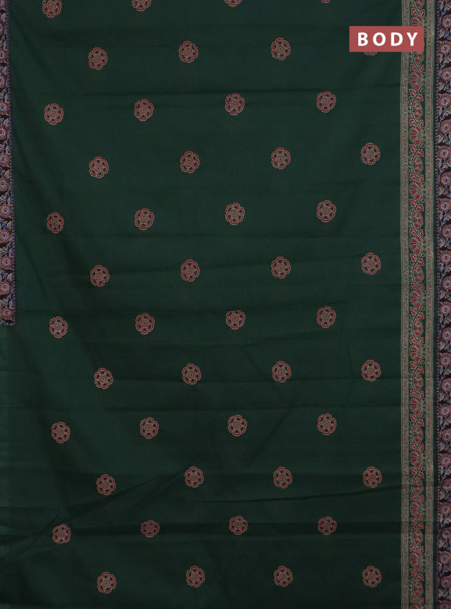 Chirala cotton saree bottle green with butta prints and printed zari border
