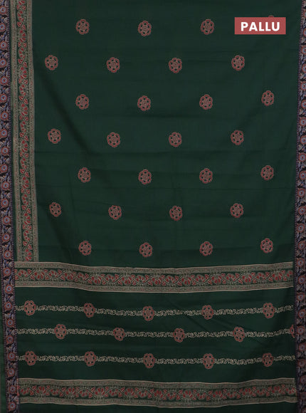 Chirala cotton saree bottle green with butta prints and printed zari border