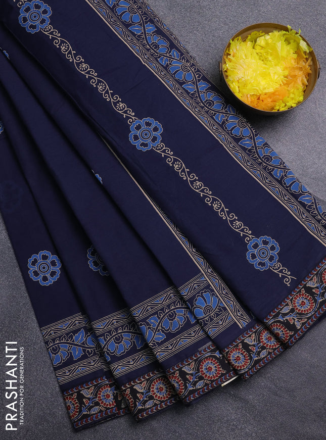 Chirala cotton saree navy blue with butta prints and printed zari border