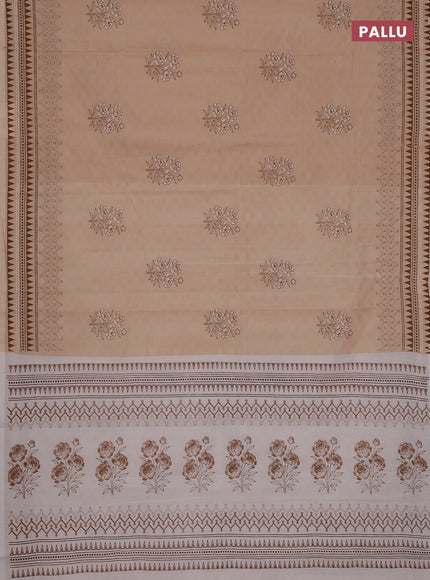 Chirala cotton saree sandal with allover self emboss & butta prints and printed zari border