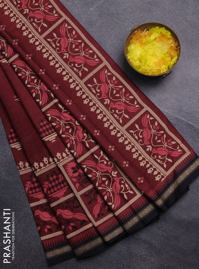 Chirala cotton saree deep maroon and black with butta prints and long printed border