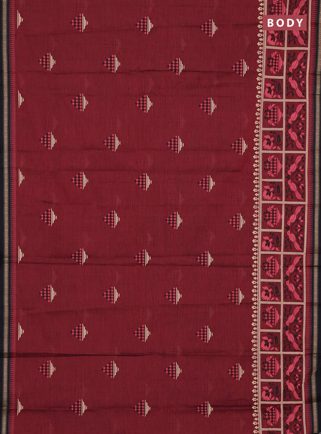 Chirala cotton saree deep maroon and black with butta prints and long printed border