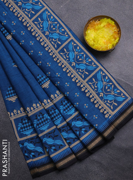 Chirala cotton saree cs blue and black with butta prints and long printed border