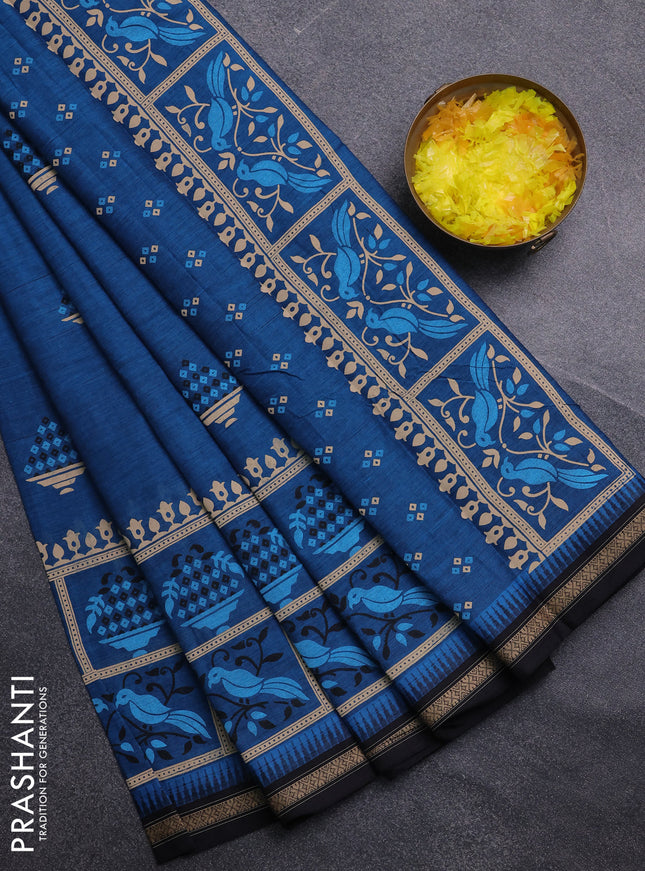 Chirala cotton saree cs blue and black with butta prints and long printed border