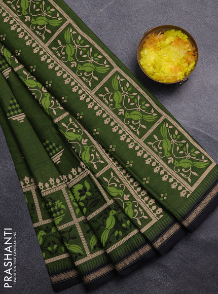 Chirala cotton saree green shade and black with butta prints and long printed border