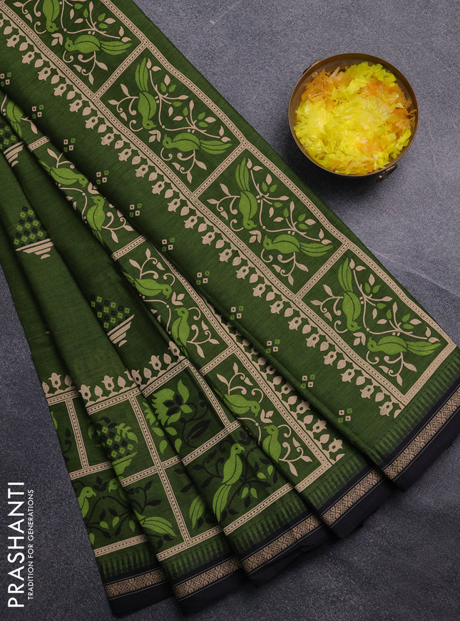 Chirala cotton saree green shade and black with butta prints and long printed border