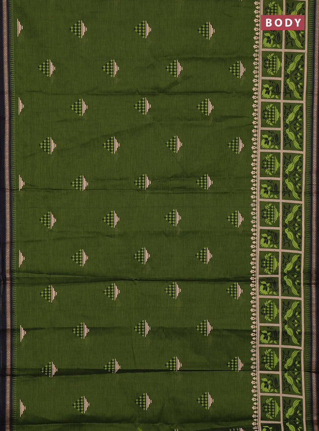 Chirala cotton saree green shade and black with butta prints and long printed border