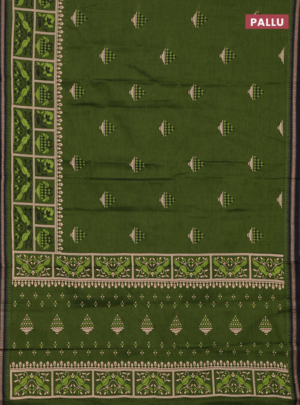 Chirala cotton saree green shade and black with butta prints and long printed border