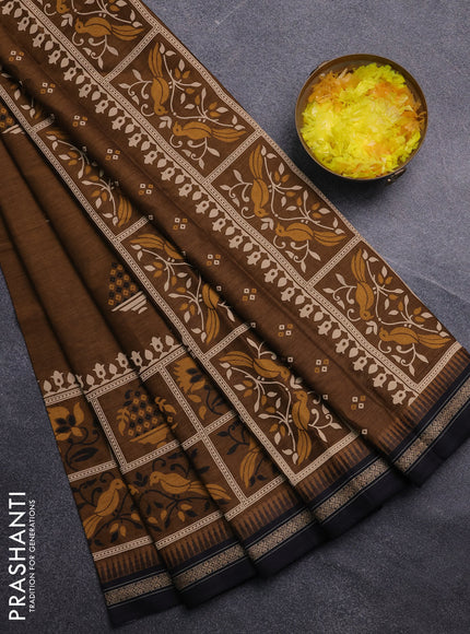 Chirala cotton saree dark mustard and black with butta prints and long printed border