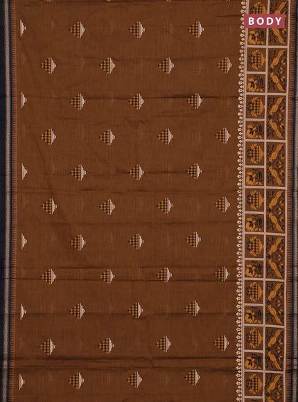Chirala cotton saree dark mustard and black with butta prints and long printed border