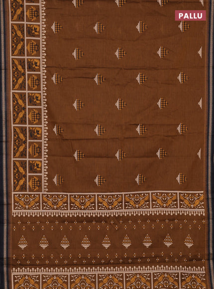Chirala cotton saree dark mustard and black with butta prints and long printed border