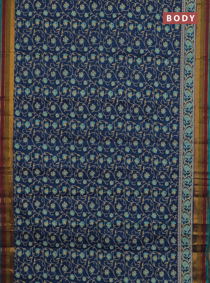 Chirala cotton saree peacock blue and multi colour with allover prints and printed zari border