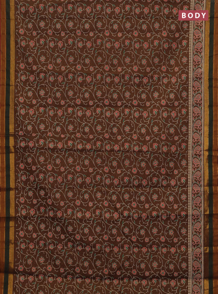 Chirala cotton saree brown and rustic orange with allover prints and printed zari border