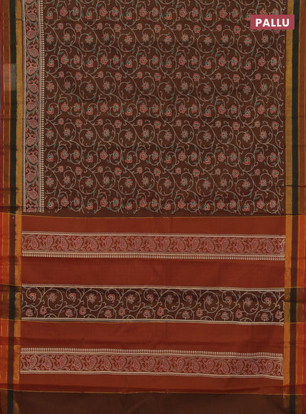 Chirala cotton saree brown and rustic orange with allover prints and printed zari border