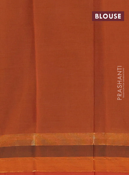 Chirala cotton saree brown and rustic orange with allover prints and printed zari border
