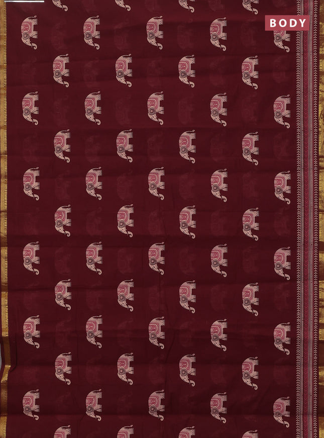 Chirala cotton saree maroon with elephant butta prints and printed zari border