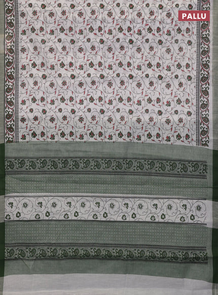 Chirala cotton saree off white and green with allover prints and printed border