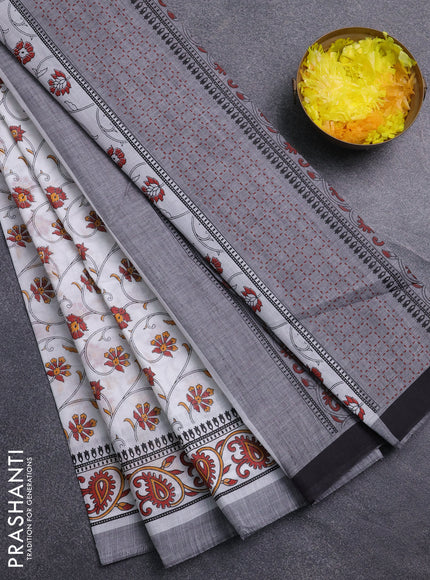 Chirala cotton saree off white and black grey with allover prints and printed border