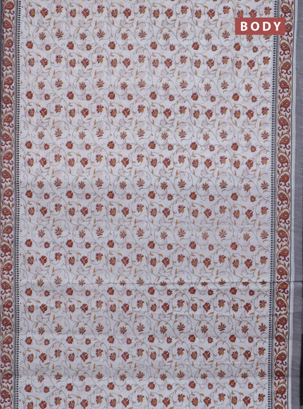 Chirala cotton saree off white and black grey with allover prints and printed border
