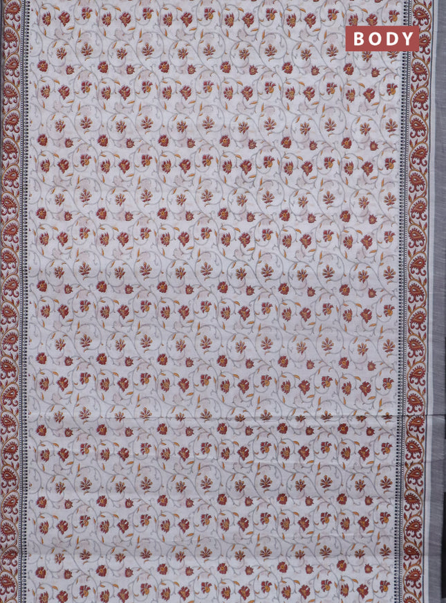Chirala cotton saree off white and black grey with allover prints and printed border