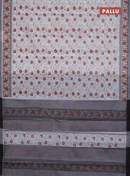 Chirala cotton saree off white and black grey with allover prints and printed border