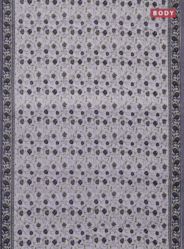 Chirala cotton saree off white and blue grey with allover prints and printed border