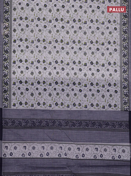 Chirala cotton saree off white and blue grey with allover prints and printed border