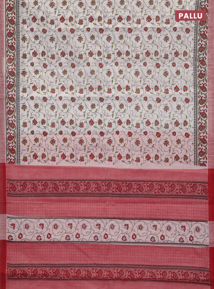 Chirala cotton saree off white and red with allover prints and printed border
