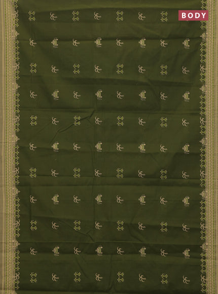 Chirala cotton saree mehendi green and sandal with warli butta prints and printed border