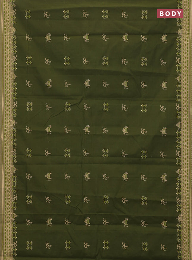 Chirala cotton saree mehendi green and sandal with warli butta prints and printed border