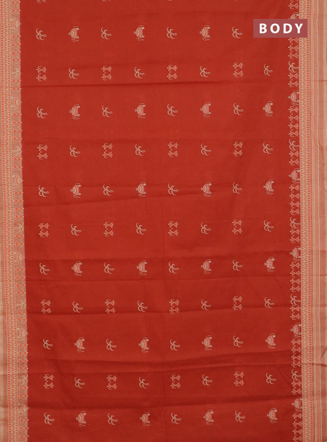 Chirala cotton saree rustic orange and sandal with warli butta prints and printed border