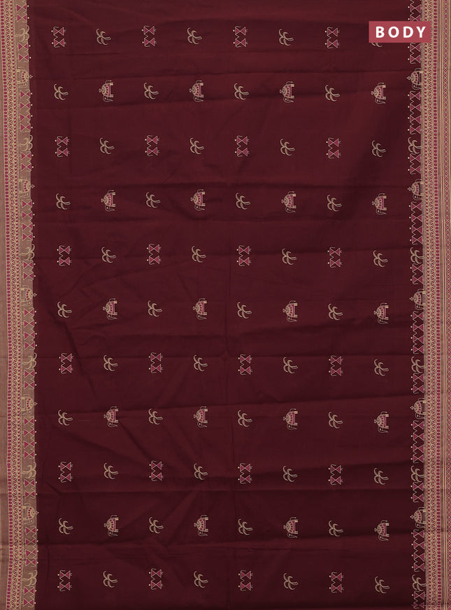 Chirala cotton saree maroon and sandal with warli butta prints and printed border