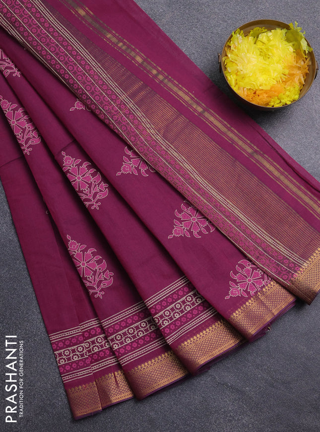 Chirala cotton saree purple with butta prints and printed zari border