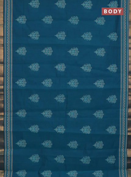 Chirala cotton saree peacock green with butta prints and printed zari border