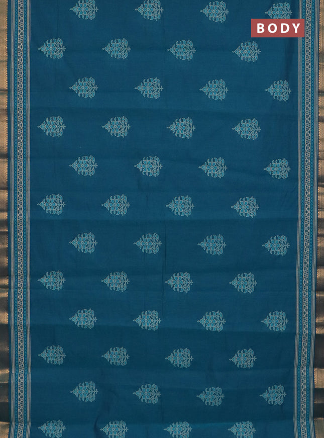 Chirala cotton saree peacock green with butta prints and printed zari border