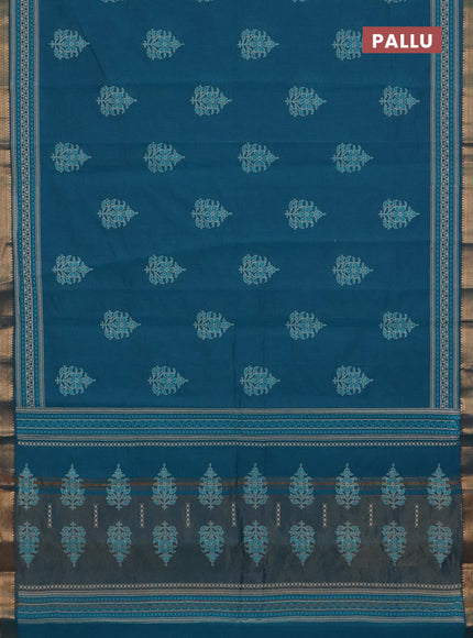 Chirala cotton saree peacock green with butta prints and printed zari border