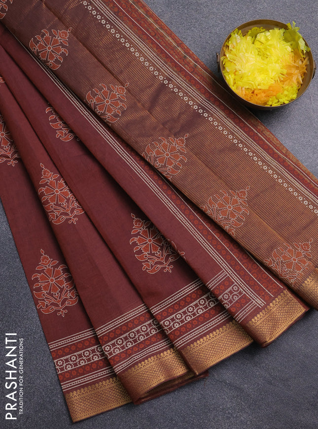 Chirala cotton saree rust shade with butta prints and printed zari border