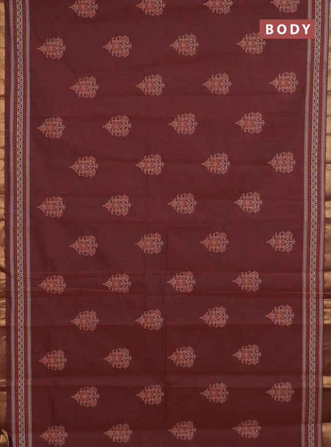 Chirala cotton saree rust shade with butta prints and printed zari border