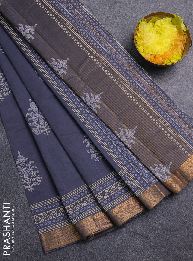 Chirala cotton saree grey with butta prints and printed zari border