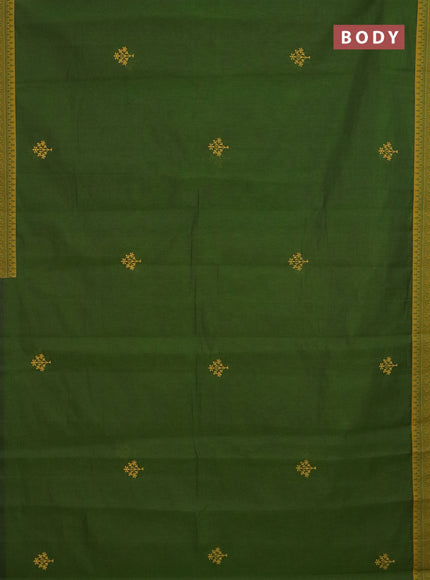 Chirala cotton saree green and mustard yellow with butta prints and printed border