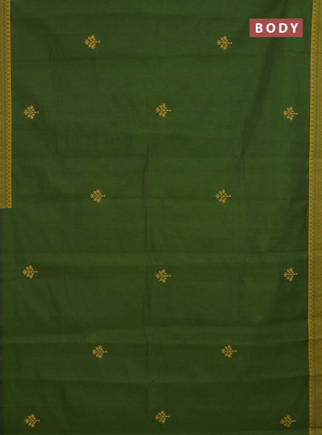 Chirala cotton saree green and mustard yellow with butta prints and printed border