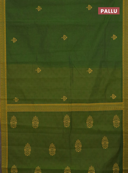 Chirala cotton saree green and mustard yellow with butta prints and printed border