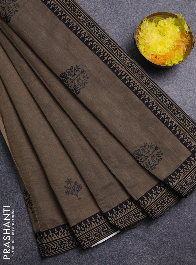 Chirala cotton saree chikku shade and black with butta prints and printed border