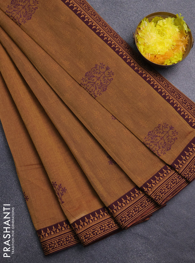 Chirala cotton saree dark mustard and wine shade with butta prints and printed border