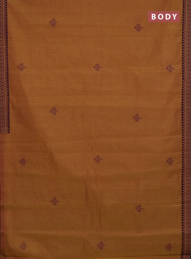 Chirala cotton saree dark mustard and wine shade with butta prints and printed border