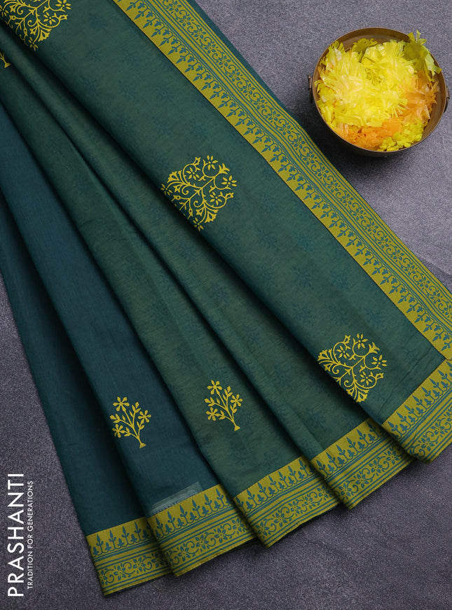 Chirala cotton saree dark green and lime green with butta prints and printed border